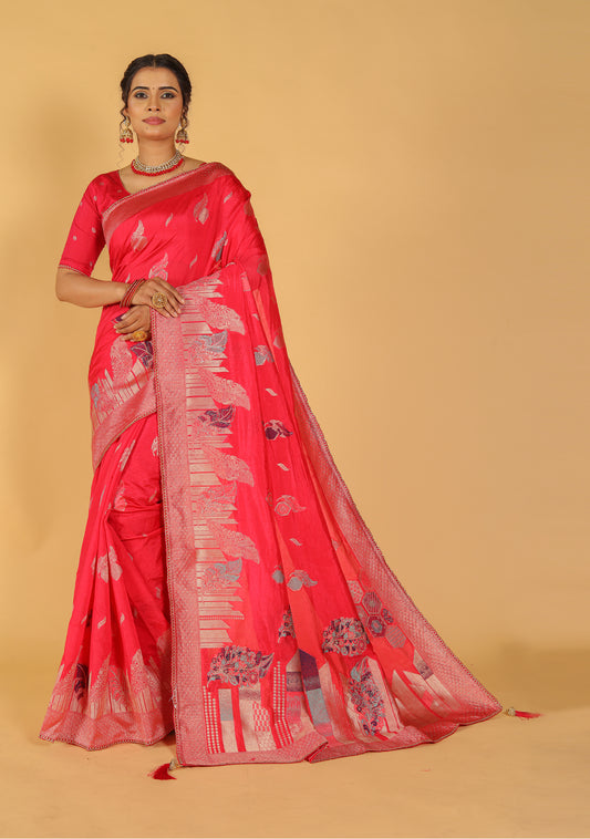 Roshni Rich Raw Silk Mina Saree with Grand Pallu Design For Women