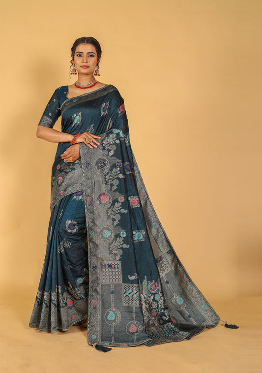 Laado Wedding-Perfect Row Silk Mina Saree with Zari Buti and Grand Pallu