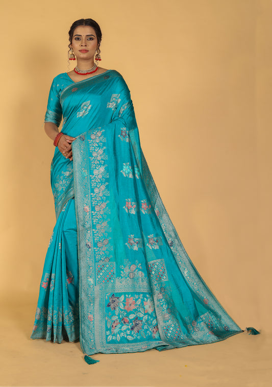 Ziya New Designer Pure Raw Silk Mina Silver Zari Work Saree With Blouse Piece For Women