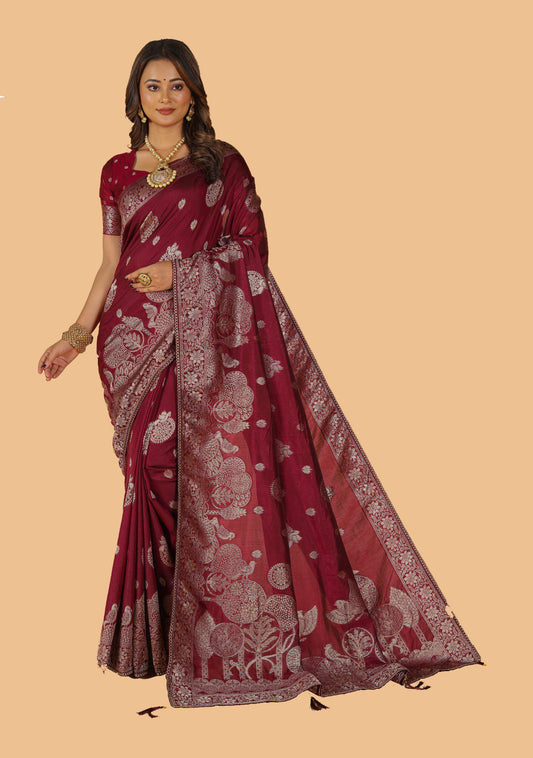 Saanvi Multi Color Raw Silk Saree With Zari Design Work Saree