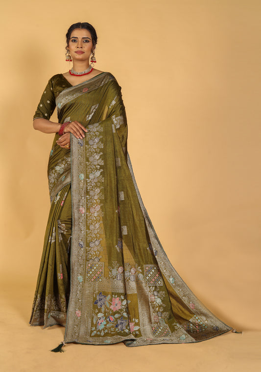 Ziya New Designer Pure Raw Silk Mina Silver Zari Work Saree With Blouse Piece For Women