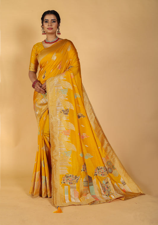 Roshni Rich Raw Silk Mina Saree with Grand Pallu Design For Women