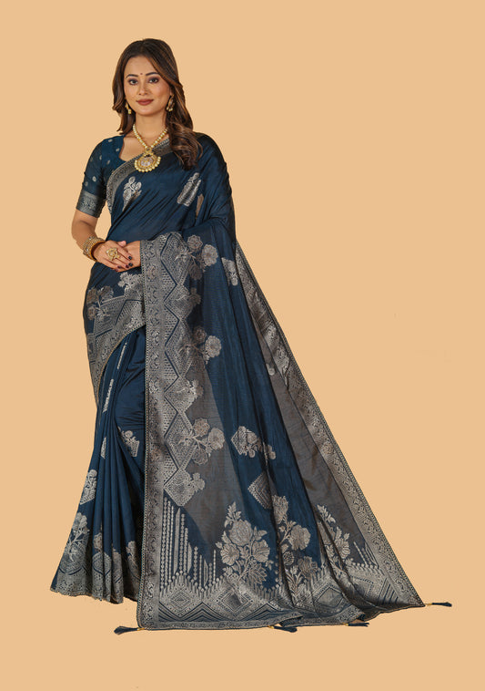 Noor Pure Raw Silk With Zari Work Saree With Blouse.