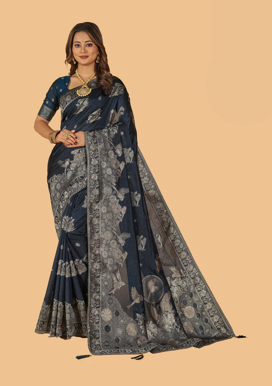 Sitara New Designer Raw Silk With Designer Zari Work Saree & Unstitched Blouse.