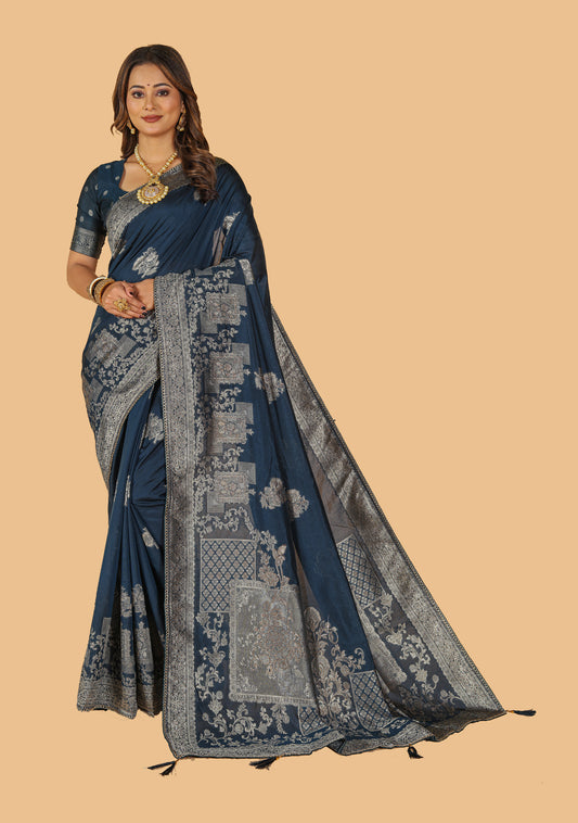 Reshma Multi Color Designer Raw Silk With Woven Zari Work Saree With Blouse