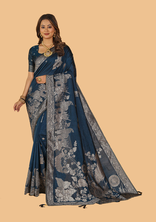 Neelam Ready Made Raw Silk Zari Work Saree With Un Stitched Blouse.