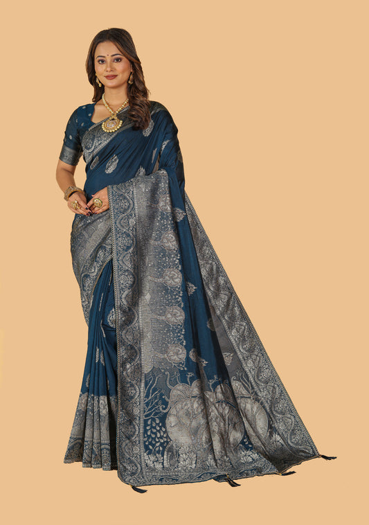 Anaya Woven Multi Color Raw Silk With Zari Work Design Saree
