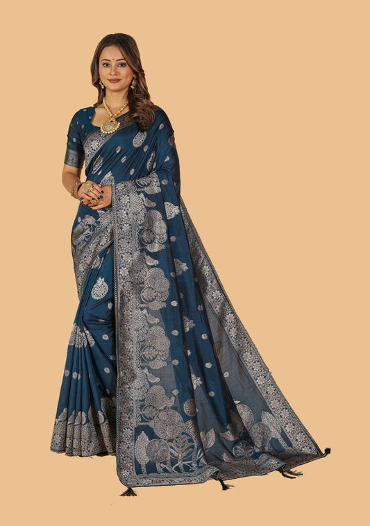 Saanvi Multi Color Raw Silk Saree With Zari Design Work Saree