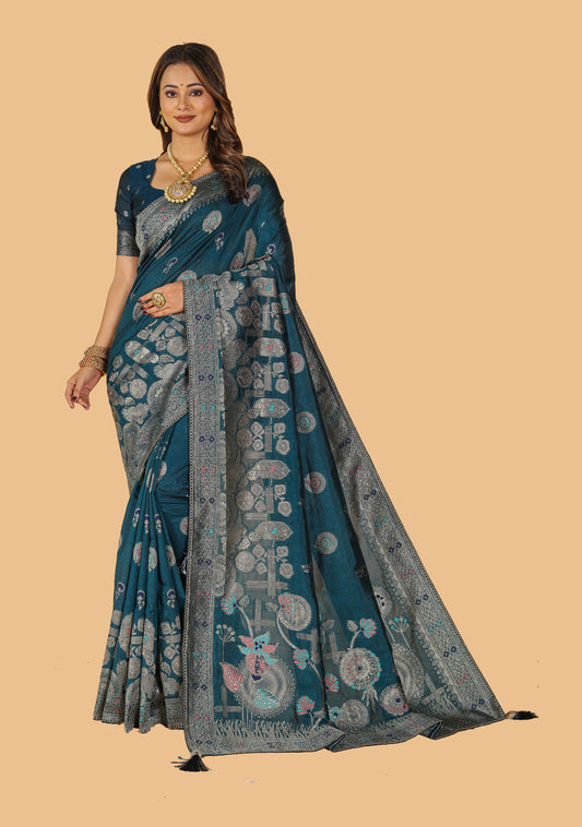 Rang Woven Design Raw Silk Mina With Zari Work Saree.