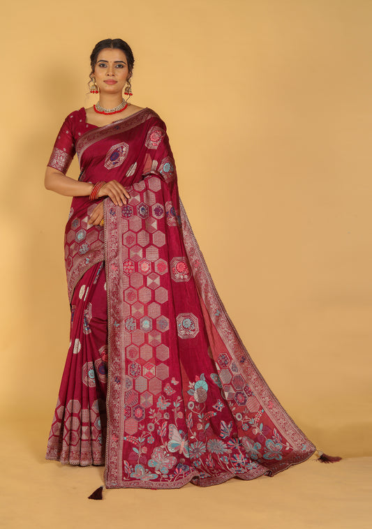 Neer Premium Quality Raw Silk Pure Silver Zari Meena Work Saree