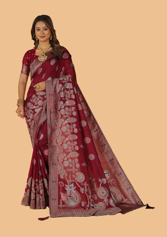 Rang Woven Design Raw Silk Mina With Zari Work Saree.