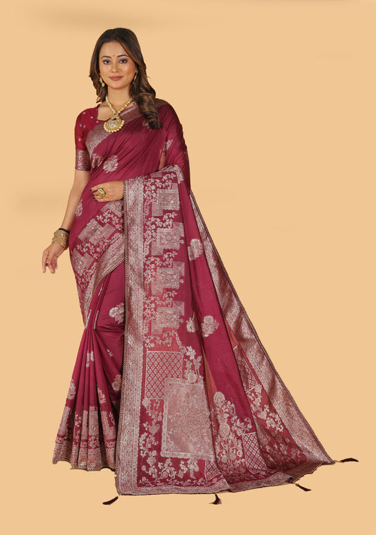 Reshma Multi Color Designer Raw Silk With Woven Zari Work Saree With Blouse