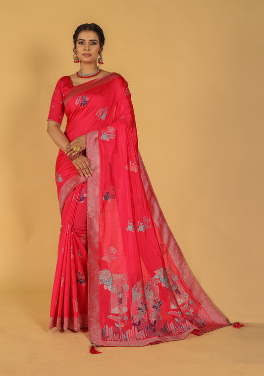 Sajavat Pure Raw Silk Zari Work With Meena Saree and Blouse Piece For Women