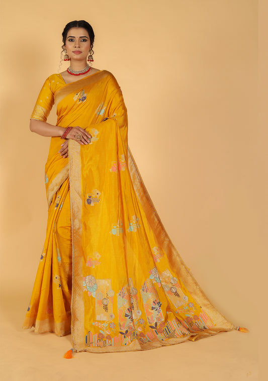 Sajavat Pure Raw Silk Zari Work With Meena Saree and Blouse Piece For Women